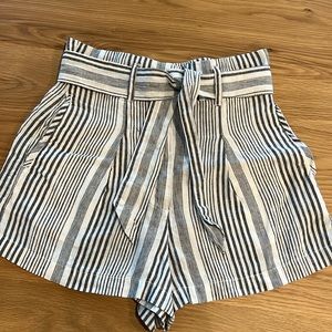 High waisted striped linen shorts